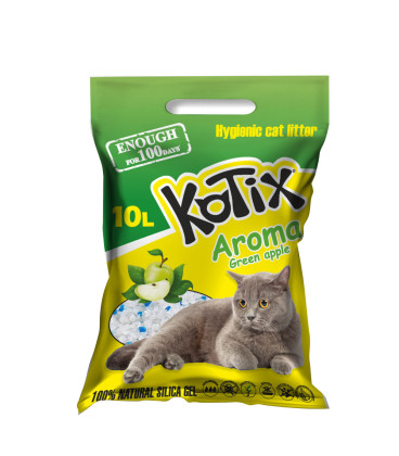 Żwirek silikonowy dla kota, zbrylający KOTIX, 10 l (4 kg), o zapachu zielonego jabłka Żwirek silikonowy dla kota, zbrylający KOTIX, 10 l (4 kg), o zapachu zielonego jabłka