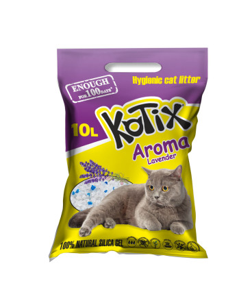 Żwirek silikonowy dla kota, zbrylający KOTIX, 10 l (4 kg), o zapachu lawendy Żwirek silikonowy dla kota, zbrylający KOTIX, 10 l (4 kg), o zapachu lawendy