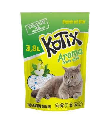 Żwirek silikonowy dla kota, zbrylający KOTIX, 3,8 l (1,5 kg), o zapachu zielonego jabłka Żwirek silikonowy dla kota, zbrylający KOTIX, 3,8 l (1,5 kg), o zapachu zielonego jabłka