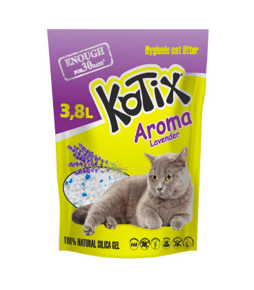 Żwirek silikonowy dla kota, zbrylający KOTIX, 3,8 l (1,5 kg), o zapachu lawendy Żwirek silikonowy dla kota, zbrylający KOTIX, 3,8 l (1,5 kg), o zapachu lawendy