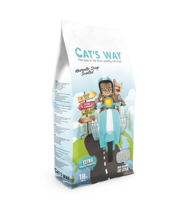 Żwirek bentonitowy CAT'S WAY 18l, zapach mydła marsylskiego + turkusowe granulki Żwirek bentonitowy CAT'S WAY 18l, zapach mydła marsylskiego + turkusowe granulki