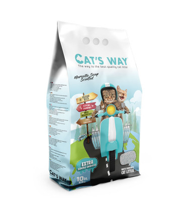 Żwirek bentonitowy CAT'S WAY 10l, zapach mydła marsylskiego + turkusowe granulki Żwirek bentonitowy CAT'S WAY 10l, zapach mydła marsylskiego + turkusowe granulki
